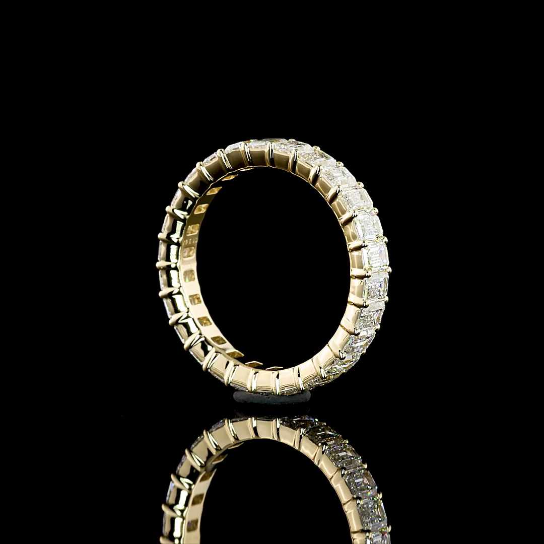 Lab-Grown 3.06 Carat Emerald E-VS Diamond 14K Yellow Gold Eternity Band Eternity