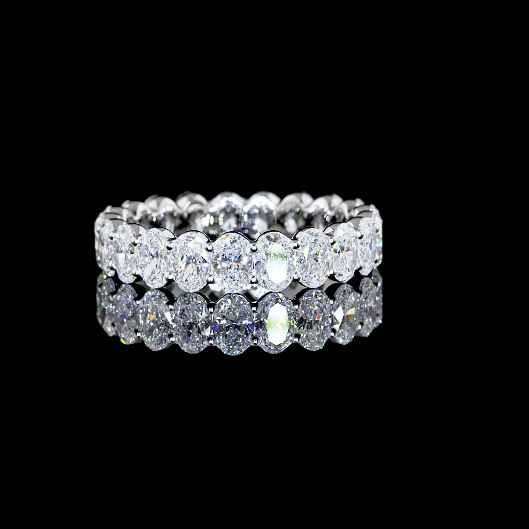 Lab-Grown 2.96 Carat Oval E-F-VS Diamond 14K White Gold Eternity Band Ring