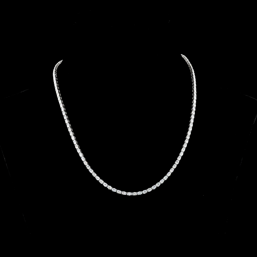 Lab-Grown 9.92 Carat Oval E-VS Diamond 14K White Gold Tennis Necklace