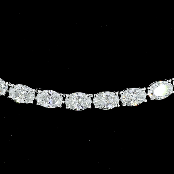 Lab-Grown 9.92 Carat Oval E-VS Diamond 14K White Gold Tennis Necklace