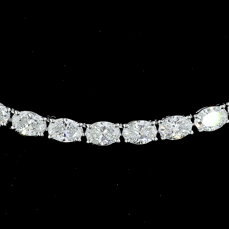 Lab-Grown 9.92 Carat Oval F-VS1 Diamond 14K White Gold Tennis Necklace