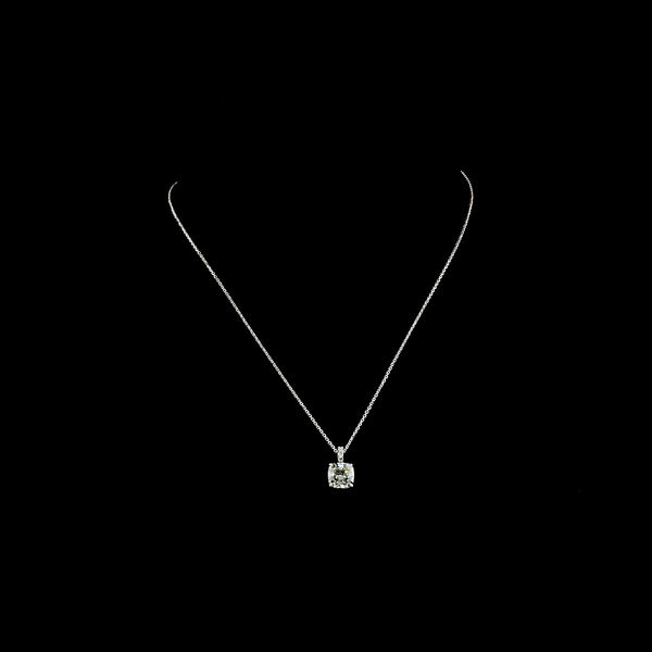 Lab-Grown 2.97 Carat Cushion Brilliant J-VVS2 Diamond 14K White Gold Pendant Pen