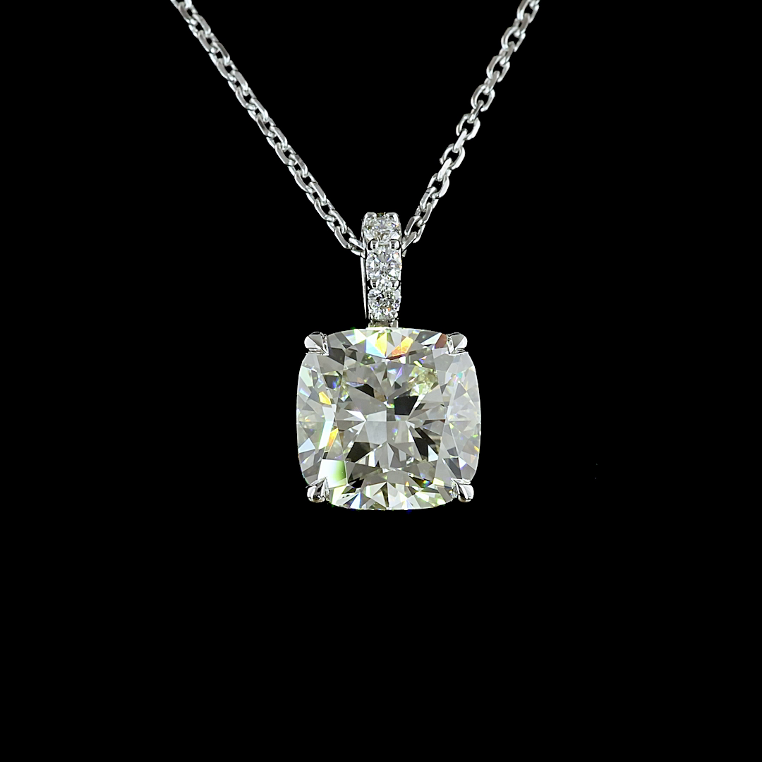 Lab-Grown 2.97 Carat Cushion Brilliant J-VVS2 Diamond 14K White Gold Pendant Pen