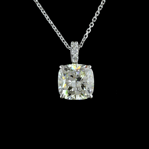 Lab-Grown 2.97 Carat Cushion Brilliant J-VVS2 Diamond 14K White Gold Pendant Pen
