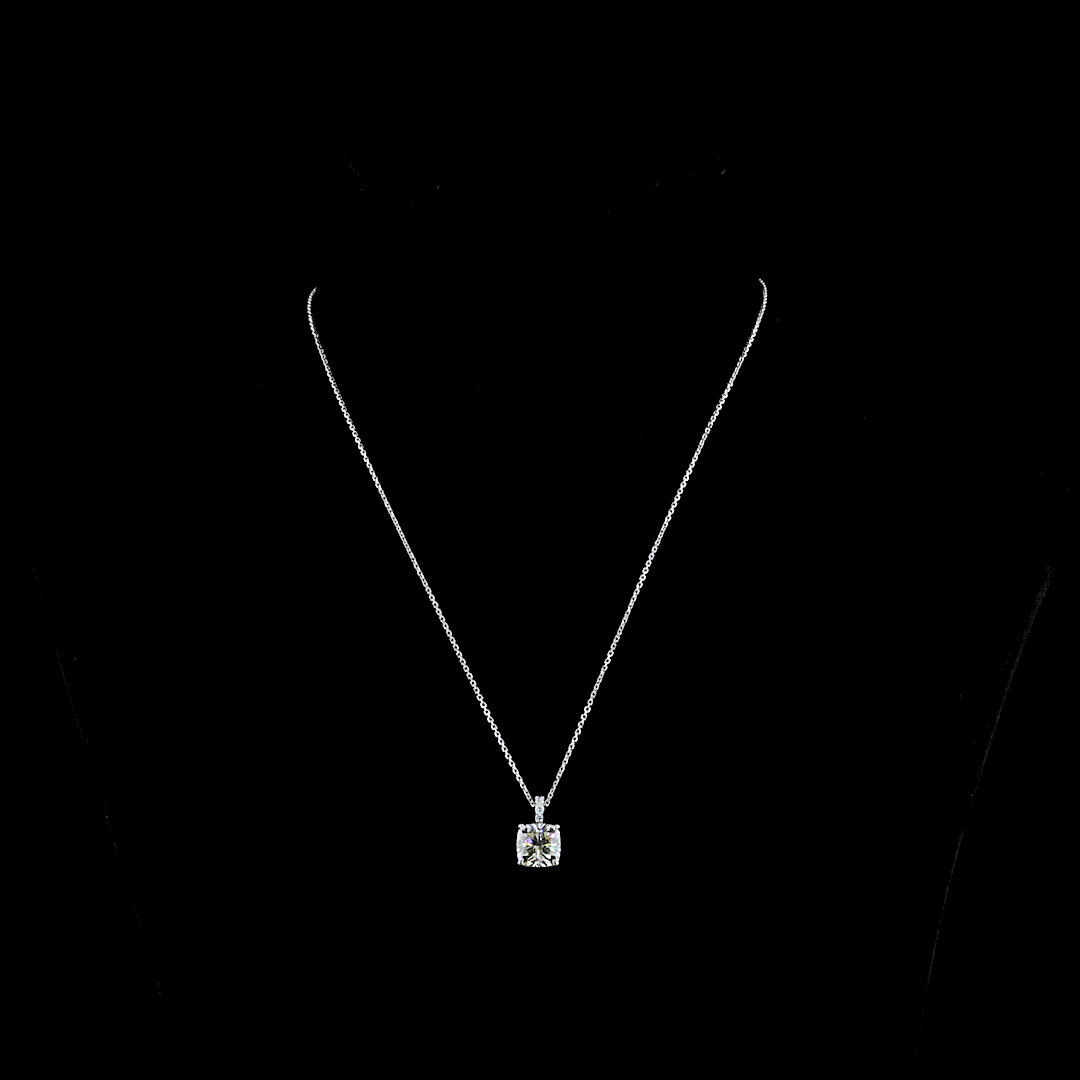Lab-Grown 2.3 Carat Cushion Brilliant J-SI1 Diamond 14K White Gold Pendant Penda