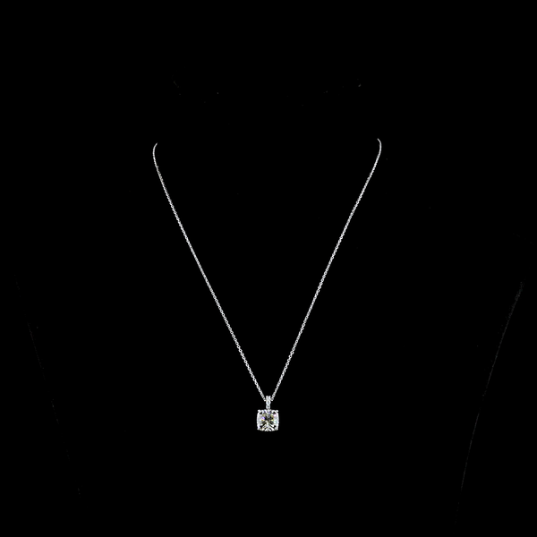 Lab-Grown 2.3 Carat Cushion Brilliant J-SI1 Diamond 14K White Gold Pendant Penda