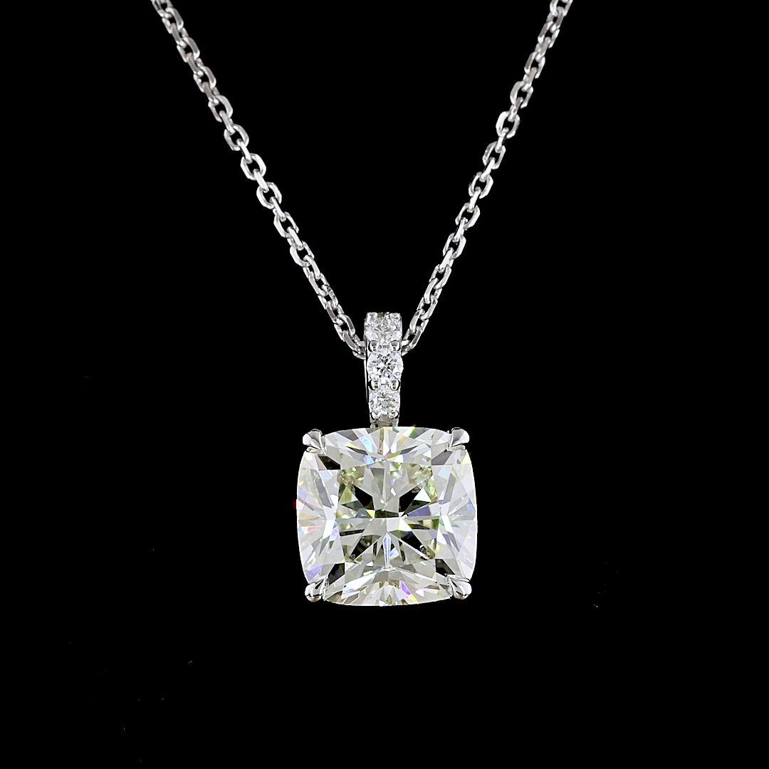 Lab-Grown 2.3 Carat Cushion Brilliant J-SI1 Diamond 14K White Gold Pendant Penda