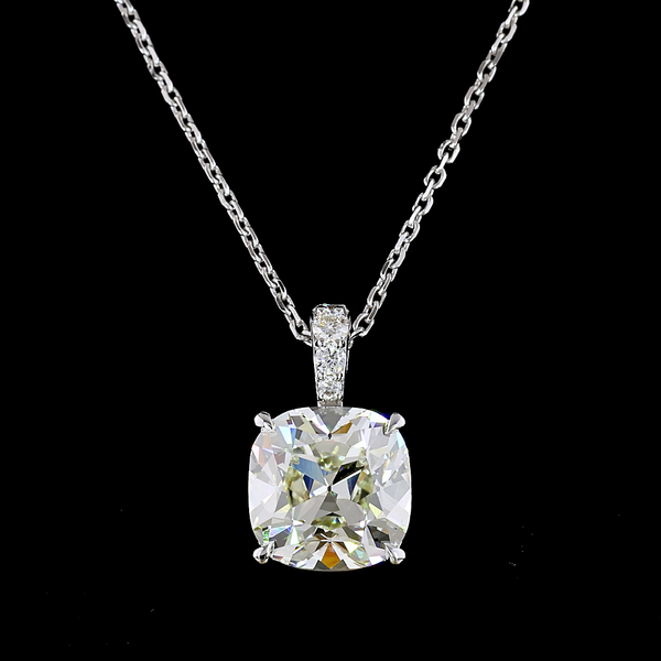 Lab-Grown 3.1 Carat Cushion Brilliant K-VS1 Diamond 14K White Gold Pendant Penda
