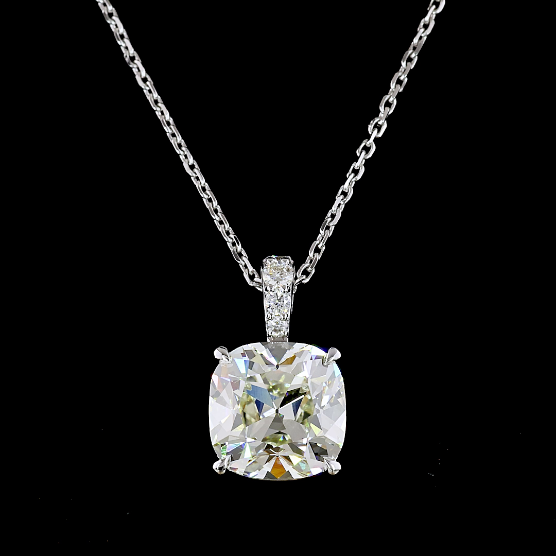 Lab-Grown 3.1 Carat Cushion Brilliant K-VS1 Diamond 14K White Gold Pendant Penda