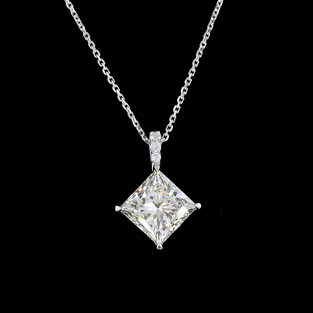Lab-Grown 3.83 Carat Princess J-VS1 Diamond 14K White Gold Pendant Pendant