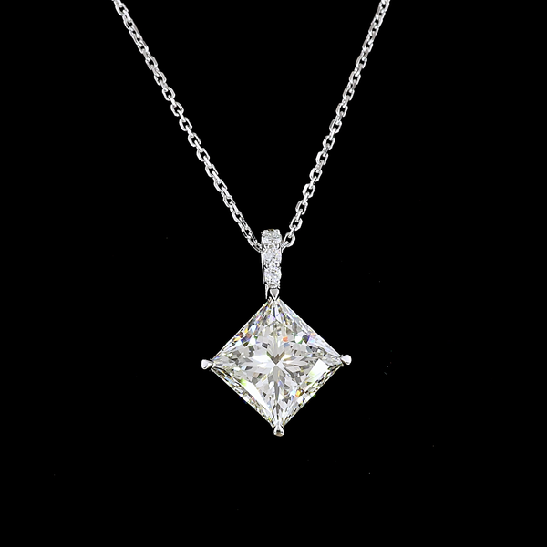 Lab-Grown 3.83 Carat Princess J-VS1 Diamond 14K White Gold Pendant Pendant
