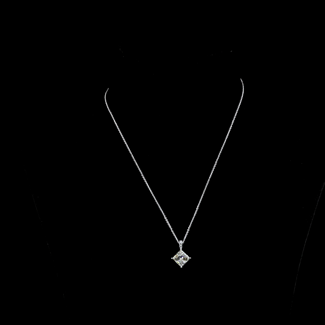Lab-Grown 3.39 Carat Princess J-VS1 Diamond 14K White Gold Pendant Pendant