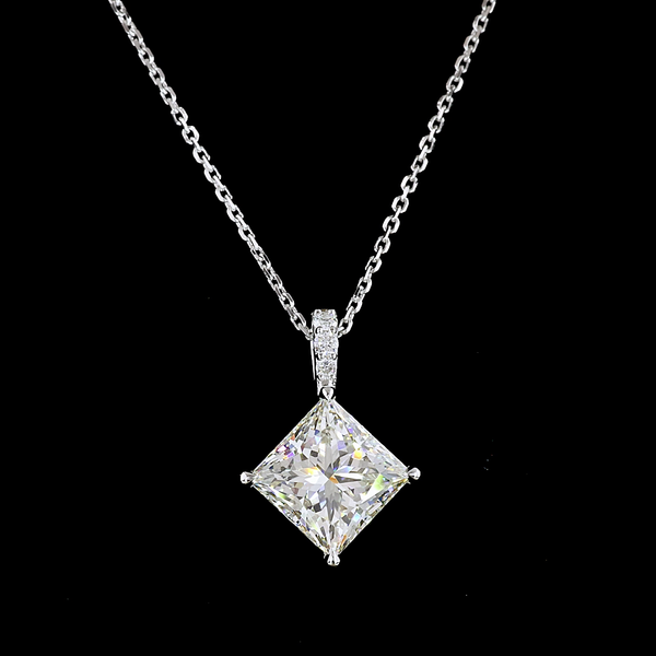 Lab-Grown 3.39 Carat Princess J-VS1 Diamond 14K White Gold Pendant Pendant