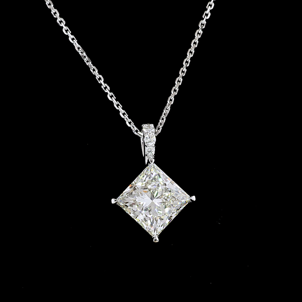 Lab-Grown 3.13 Carat Princess J-VVS2 Diamond 14K White Gold Pendant Pendant