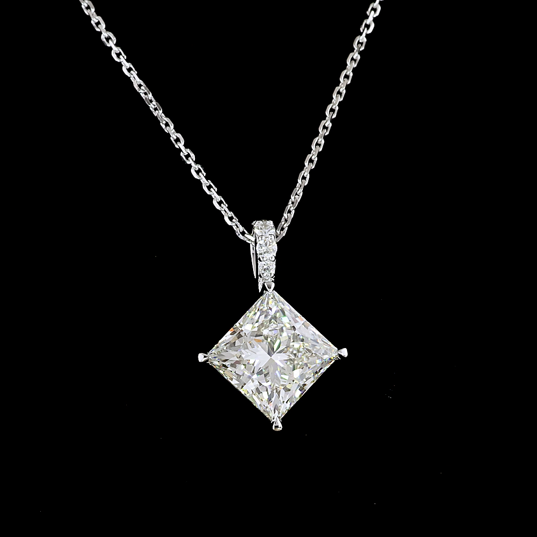 Lab-Grown 3.14 Carat Princess J-VS1 Diamond 14K White Gold Pendant Pendant