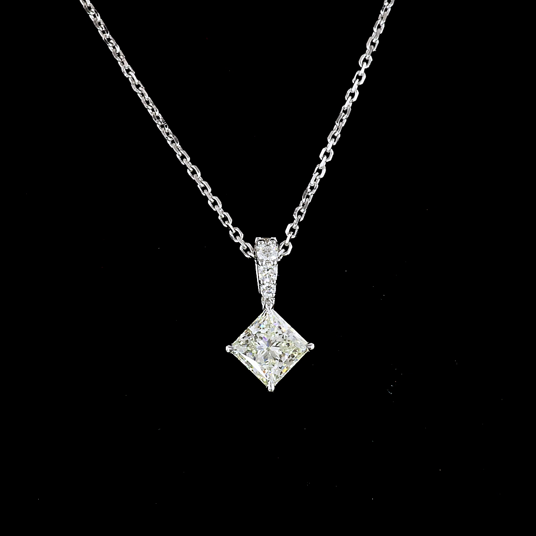 Lab-Grown 2.83 Carat Princess J-VVS2 Diamond 14K White Gold Pendant Pendant