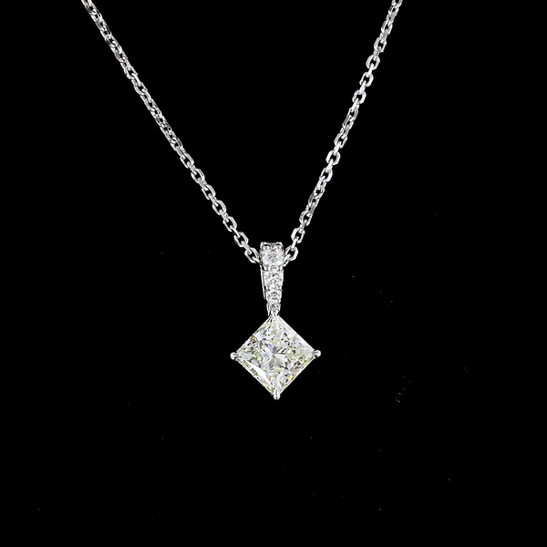 Lab-Grown 2.83 Carat Princess J-VVS2 Diamond 14K White Gold Pendant Pendant