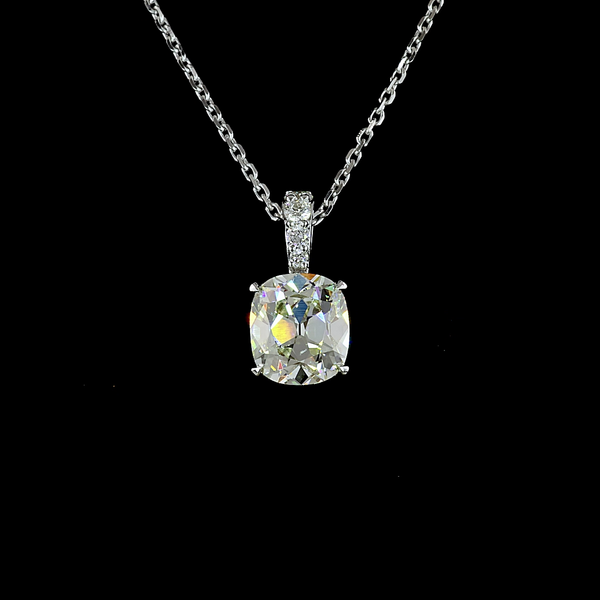 Lab-Grown 1.57 Carat Antique Cushion J-VS1 Diamond 14K White Gold Pendant Pendan