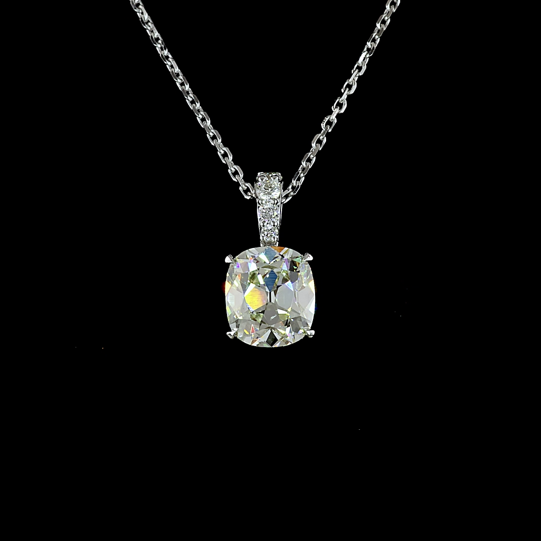 Lab-Grown 1.57 Carat Antique Cushion J-VS1 Diamond 14K White Gold Pendant Pendan