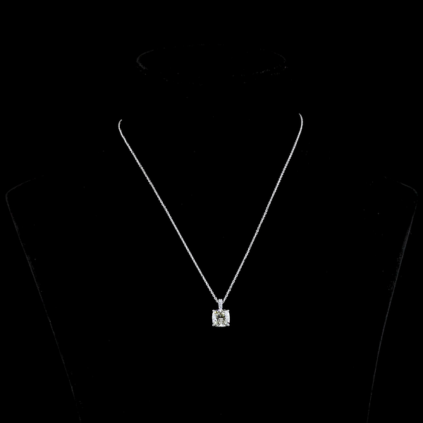 Lab-Grown 2.96 Carat Cushion Modified J-VS1 Diamond 14K White Gold Pendant Penda