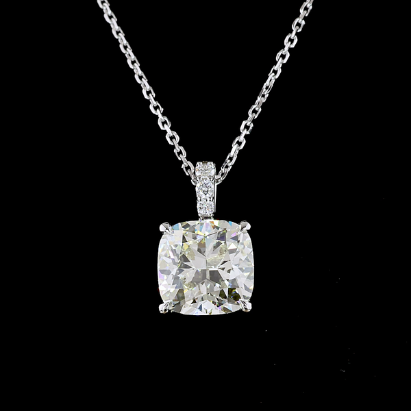 Lab-Grown 2.96 Carat Cushion Modified J-VS1 Diamond 14K White Gold Pendant Penda