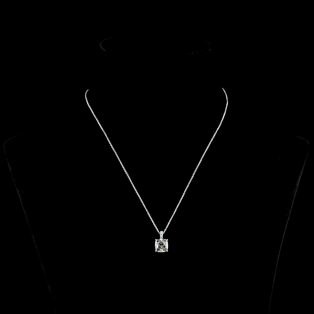Lab-Grown 3.4 Carat Cushion Modified J-VS1 Diamond 14K White Gold Pendant Pendan