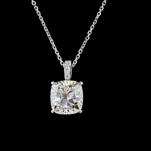 Lab-Grown 3.4 Carat Cushion Modified J-VS1 Diamond 14K White Gold Pendant Pendan