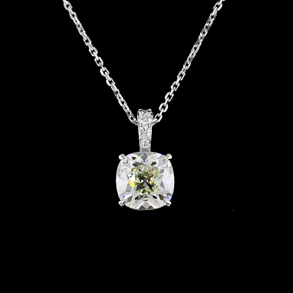 Lab-Grown 1.59 Carat Square Antique Cushion J-VS2 Diamond 14K White Gold Pendant