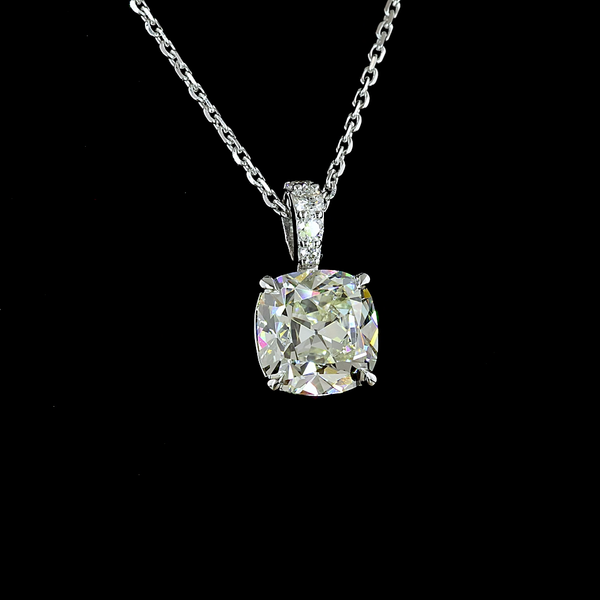 Lab-Grown 2.1 Carat Square Antique Cushion J-VS2 Diamond 14K White Gold Pendant 