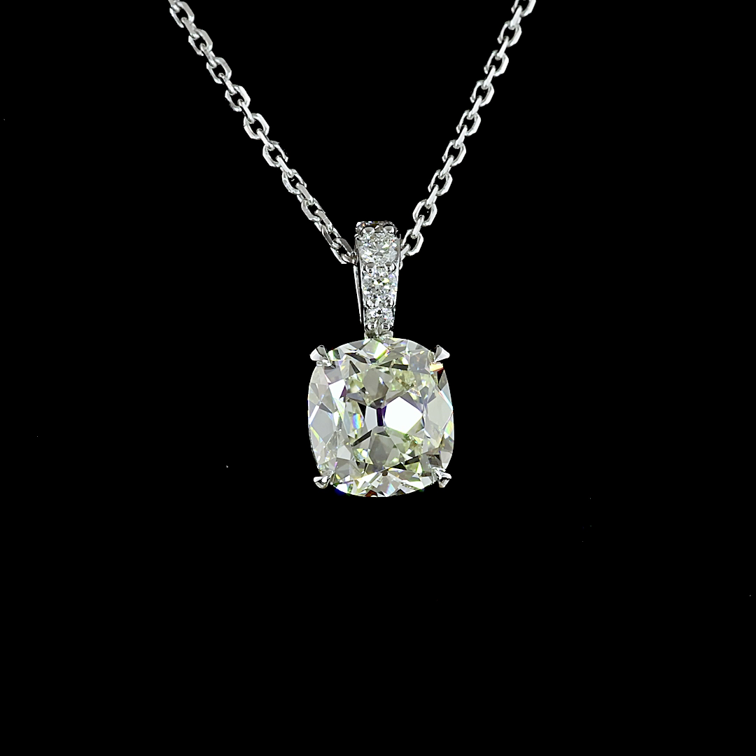 Lab-Grown 1.65 Carat Square Antique Cushion J-VS1 Diamond 14K White Gold Pendant