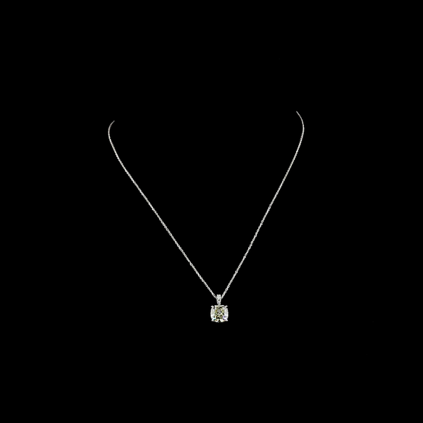 Lab-Grown 3.22 Carat Square Antique Cushion J-VS1 Diamond 14K White Gold Pendant