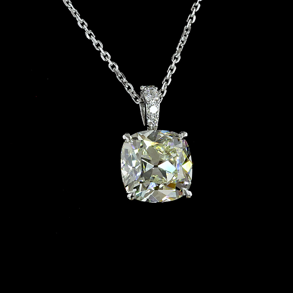 Lab-Grown 3.22 Carat Square Antique Cushion J-VS1 Diamond 14K White Gold Pendant
