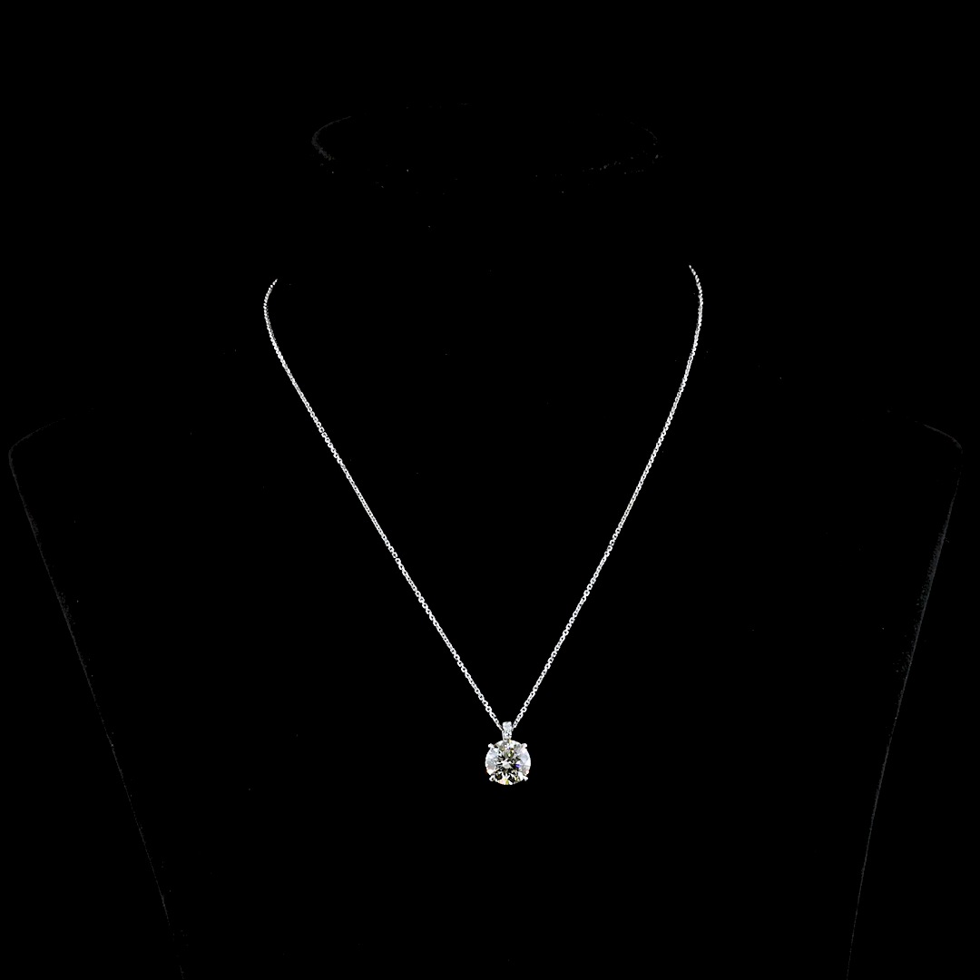 Lab-Grown 2.94 Carat Round J-VS1 Diamond 14K White Gold Pendant Pendant
