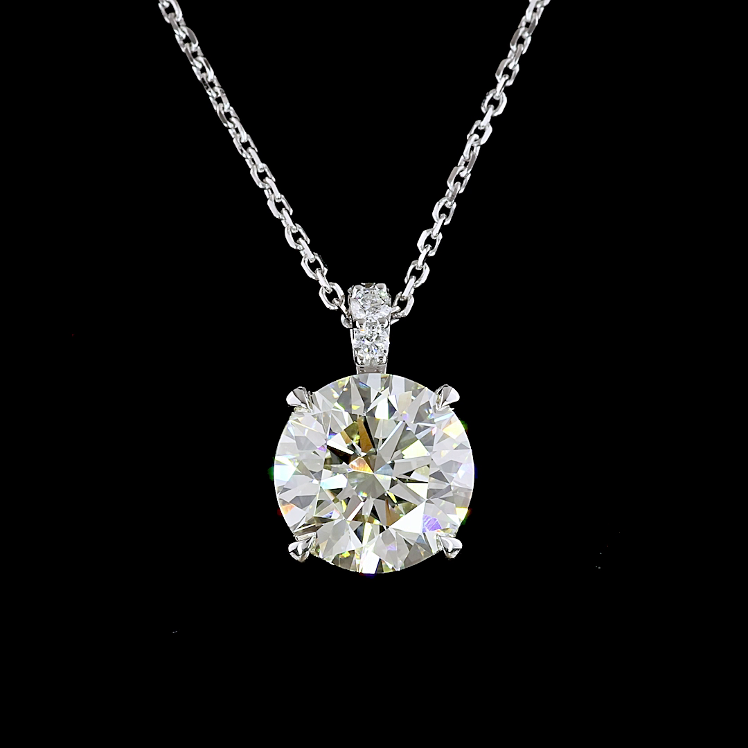 Lab-Grown 2.94 Carat Round J-VS1 Diamond 14K White Gold Pendant Pendant