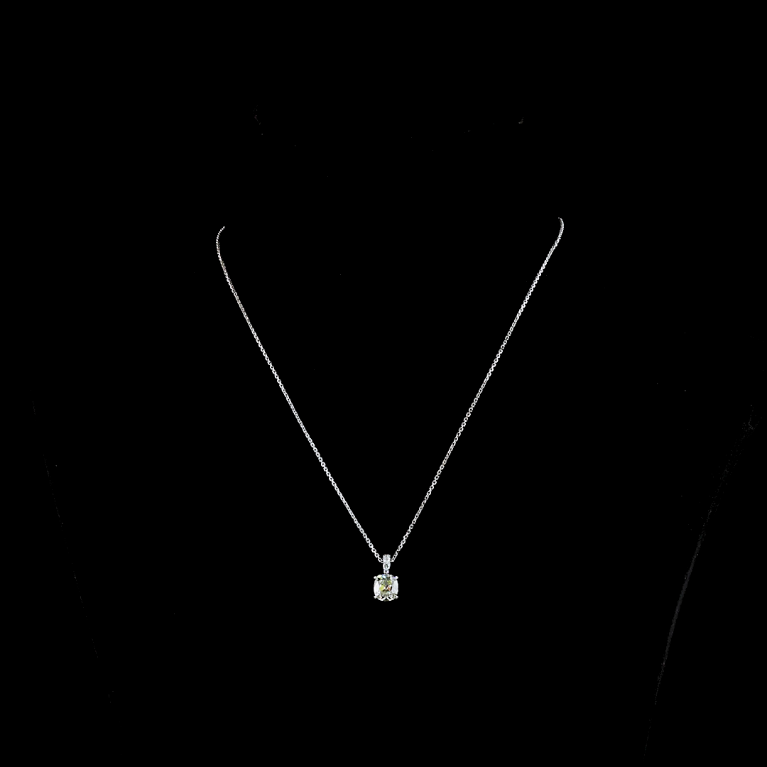 Lab-Grown 1.59 Carat Antique Cushion J-VS1 Diamond 14K White Gold Pendant Pendan