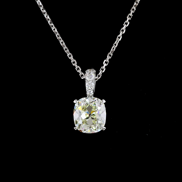 Lab-Grown 1.59 Carat Antique Cushion J-VS1 Diamond 14K White Gold Pendant Pendan