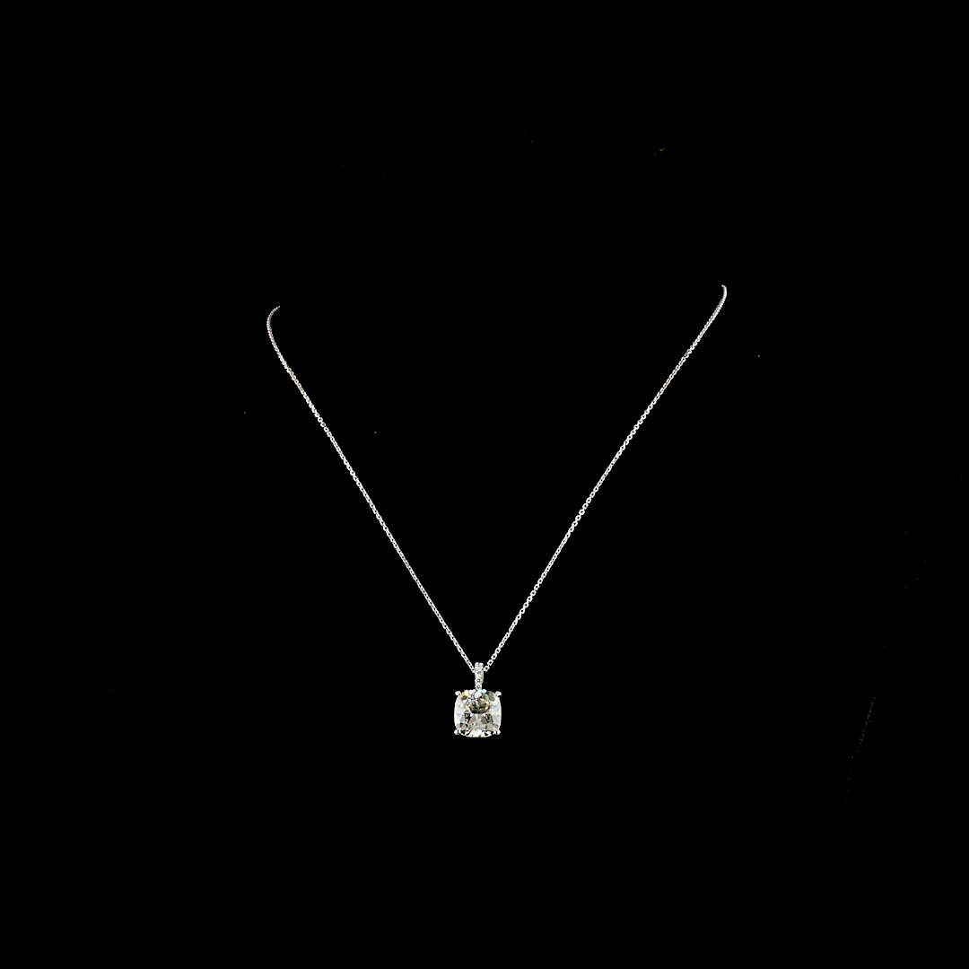 Lab-Grown 5.18 Carat Cushion Modified J-VS1 Diamond 14K White Gold Pendant Penda