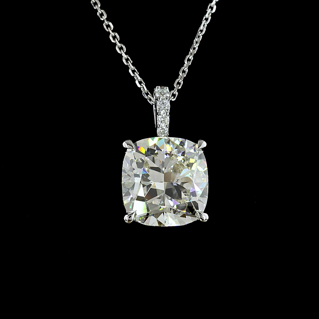 Lab-Grown 5.18 Carat Cushion Modified J-VS1 Diamond 14K White Gold Pendant Penda