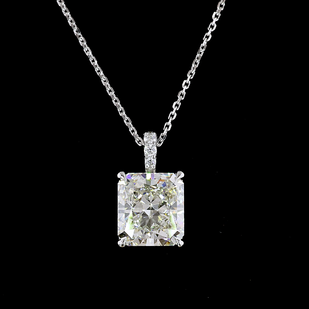 Lab-Grown 4.1 Carat Radiant J-VS2 Diamond 14K White Gold Pendant Pendant