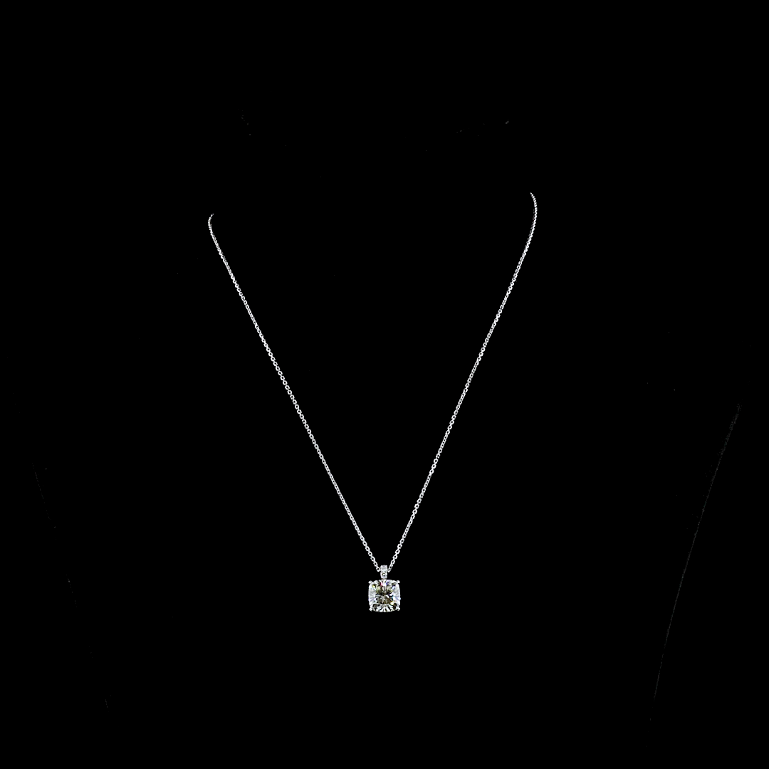 Lab-Grown 3.09 Carat Square Antique Cushion J-VS2 Diamond 14K White Gold Pendant