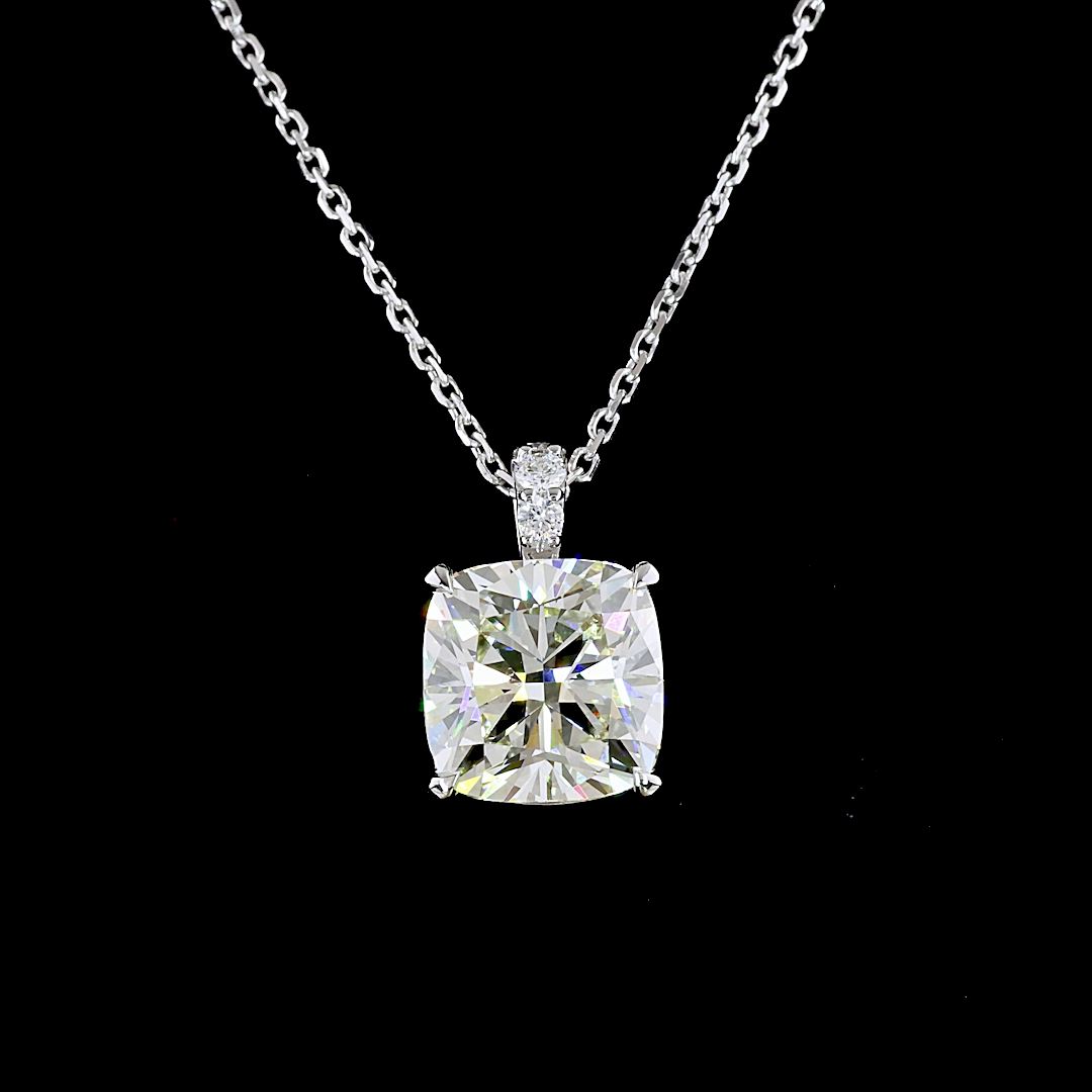 Lab-Grown 3.09 Carat Square Antique Cushion J-VS2 Diamond 14K White Gold Pendant