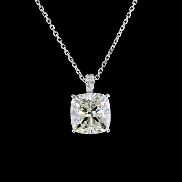 Lab-Grown 3.09 Carat Square Antique Cushion J-VS2 Diamond 14K White Gold Pendant