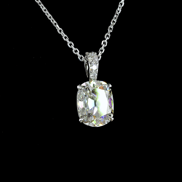 Lab-Grown 2.1 Carat Antique Cushion I-VS1 Diamond 14K White Gold Pendant Pendant