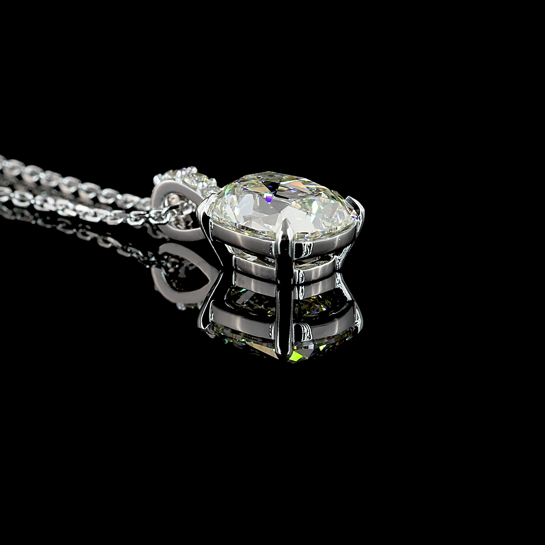 Lab-Grown 2.1 Carat Antique Cushion I-VS1 Diamond 14K White Gold Pendant Pendant