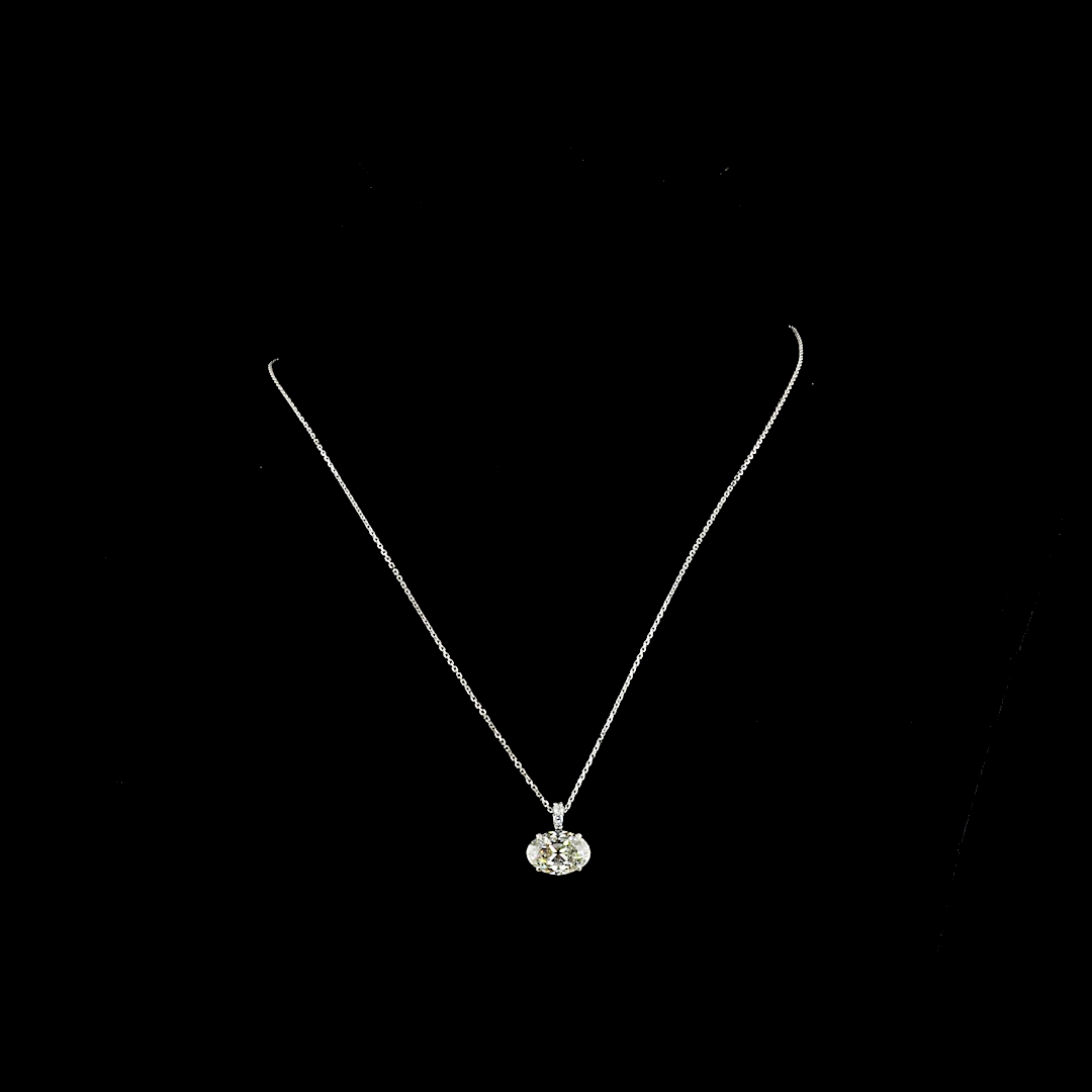 Lab-Grown 3.81 Carat Antique Oval I-VS1 Diamond 14K White Gold Pendant Pendant