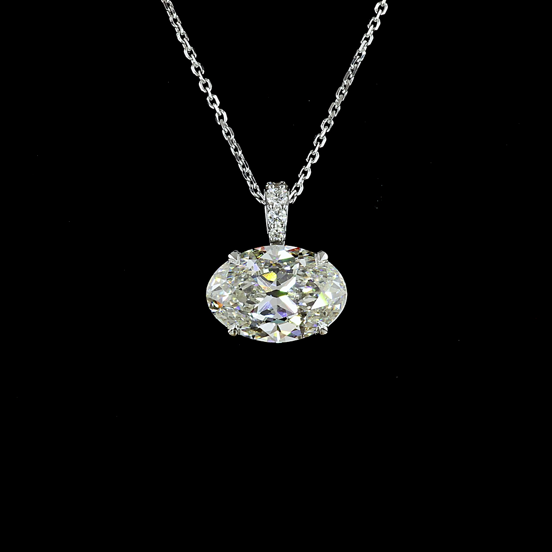 Lab-Grown 3.81 Carat Antique Oval I-VS1 Diamond 14K White Gold Pendant Pendant