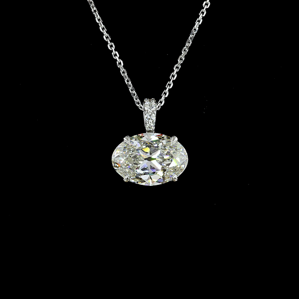 Lab-Grown 3.81 Carat Antique Oval I-VS1 Diamond 14K White Gold Pendant Pendant