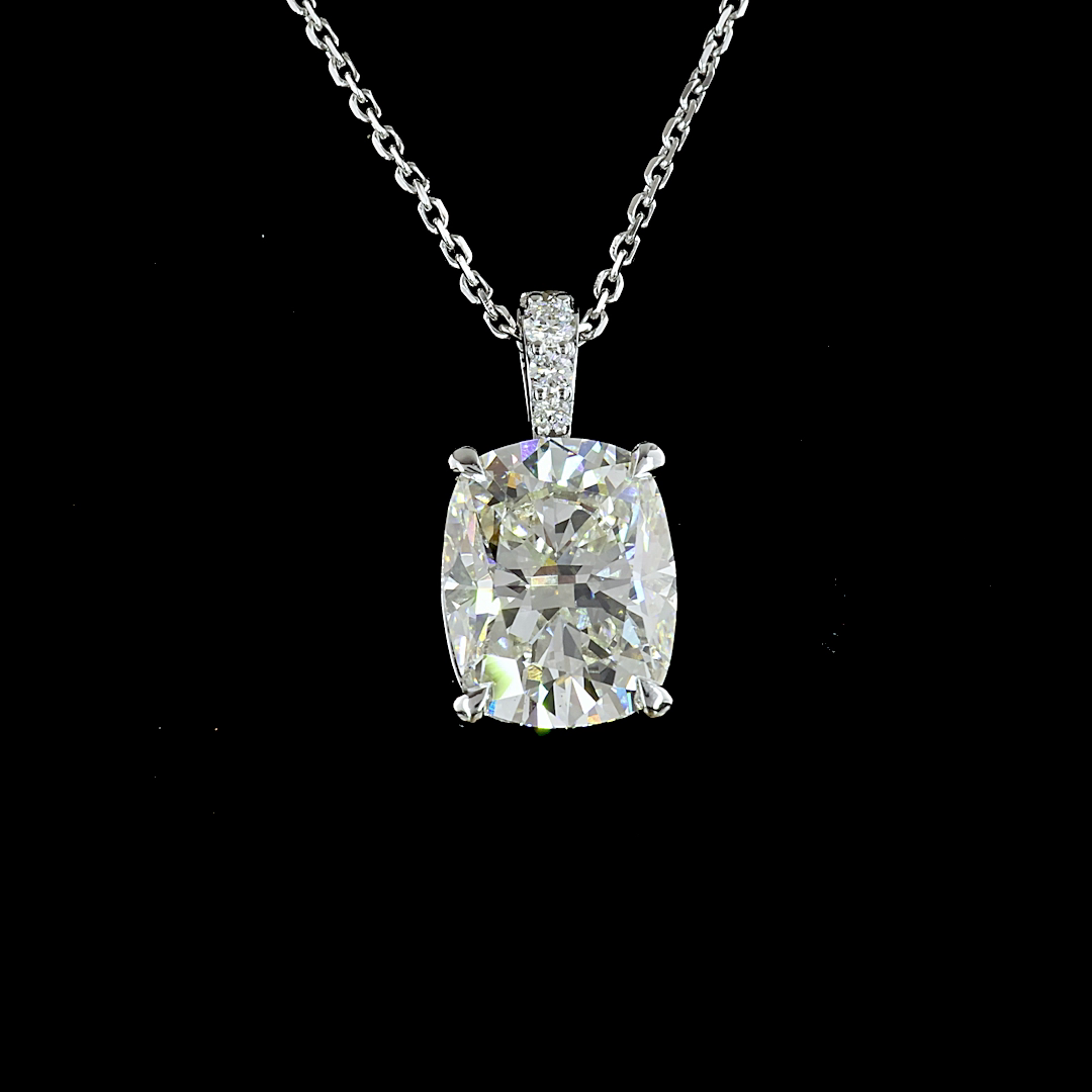 Lab-Grown 3.59 Carat Cushion Brilliant I-VS2 Diamond 14K White Gold Pendant Pend