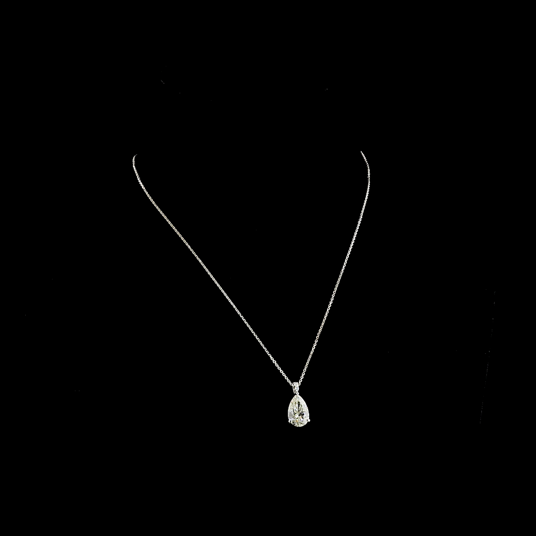 Lab-Grown 3.4 Carat Pear I-VS1 Diamond 14K White Gold Pendant Necklace