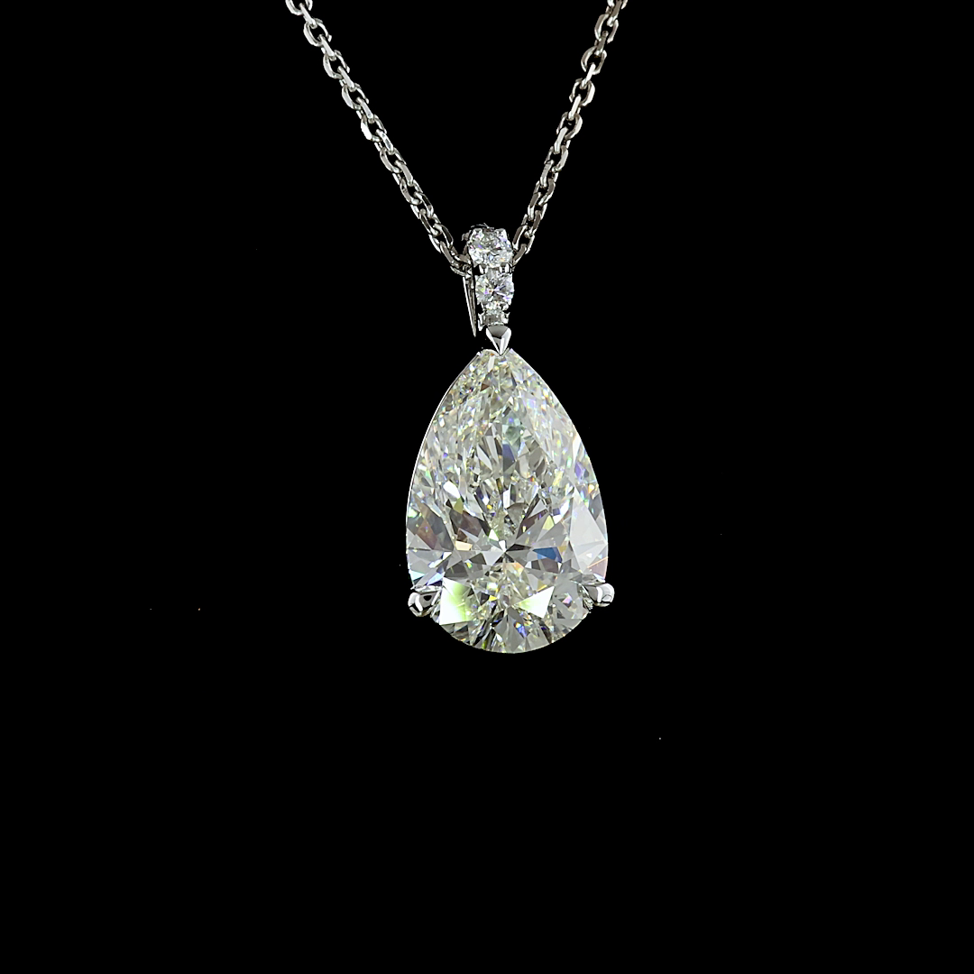 Lab-Grown 3.4 Carat Pear I-VS1 Diamond 14K White Gold Pendant Necklace